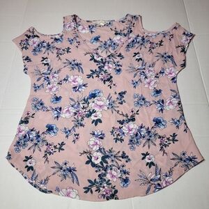 💚Pink Republic Floral Cold‎ Shoulder Blouse - Pink and Blue